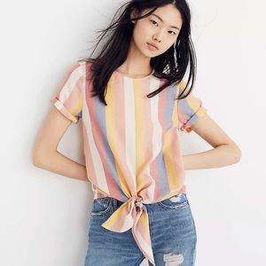 Madewell Button-Back Tie Tee in Sherbet Stripe XS